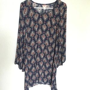 Blue peacock bell sleeve dress.